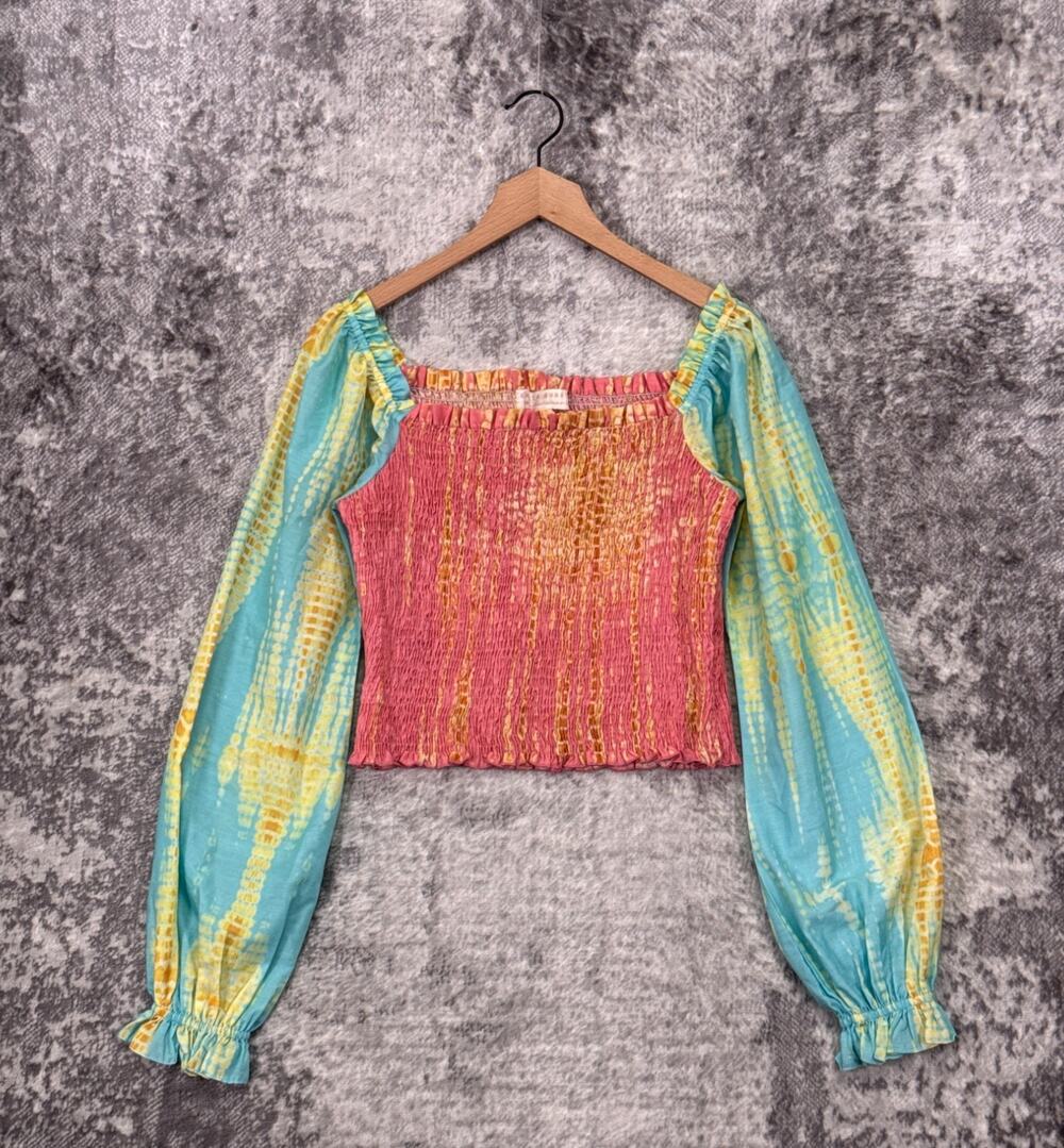 Kavita Bhartia Top Medium Womens Anthropologie Tie Dye Smocked Blouse
